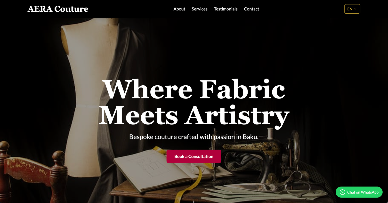 Screenshot preview of the Aera Couture fashion website homepage